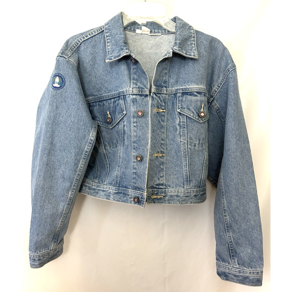 Vintg LA Gear Denim Jean Jacket Small VTG 80s 90s Sequin Bling Los Angeles Sz L - Picture 1 of 12